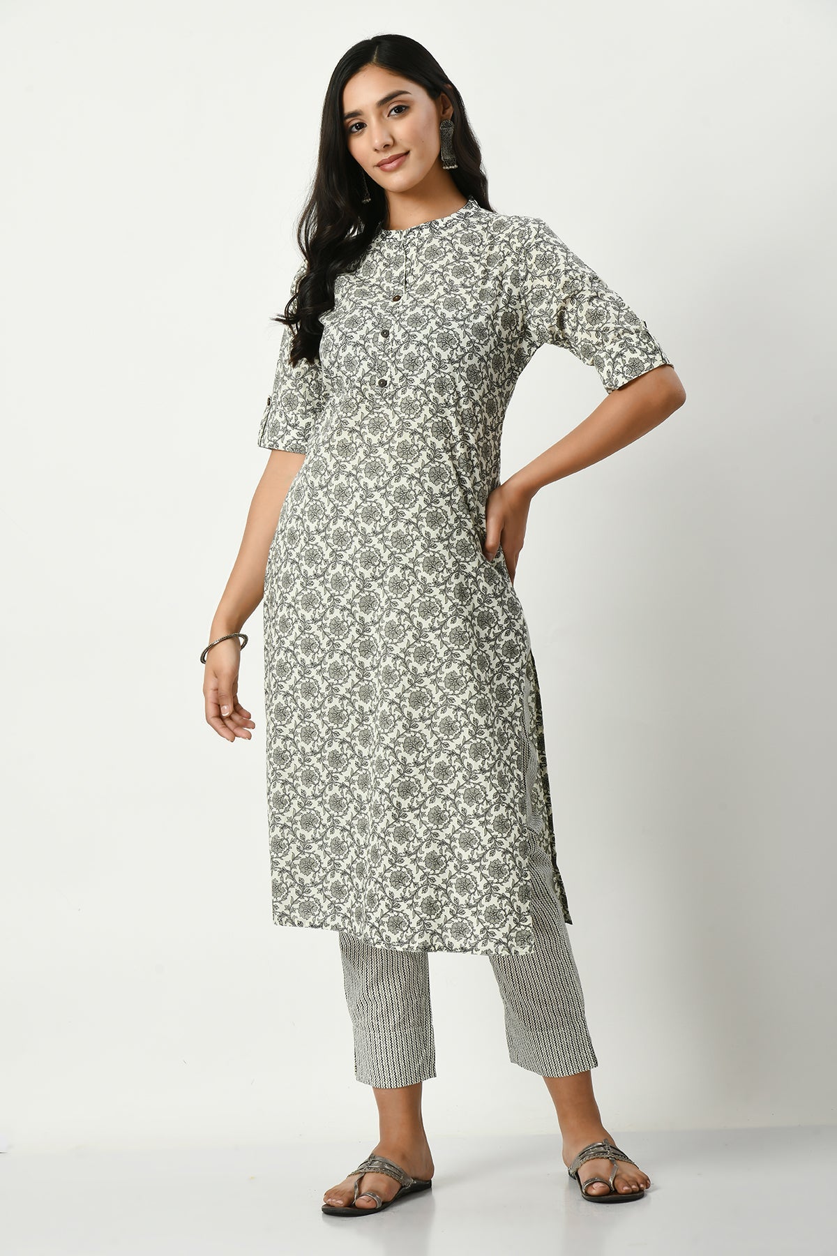 White Printed Kurta 2 Pcs Set