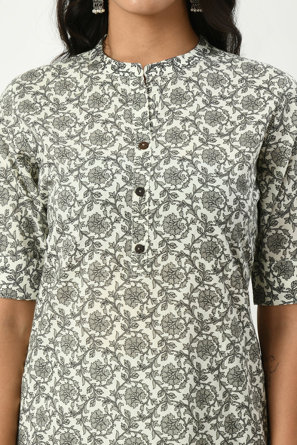 White Printed Kurta 2 Pcs Set