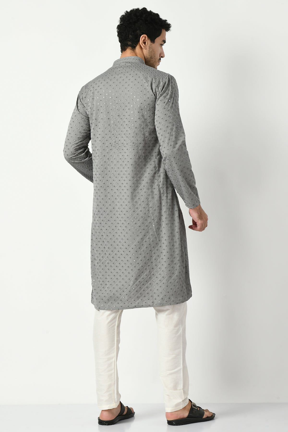 Grey Chikankari Straight Kurta Set