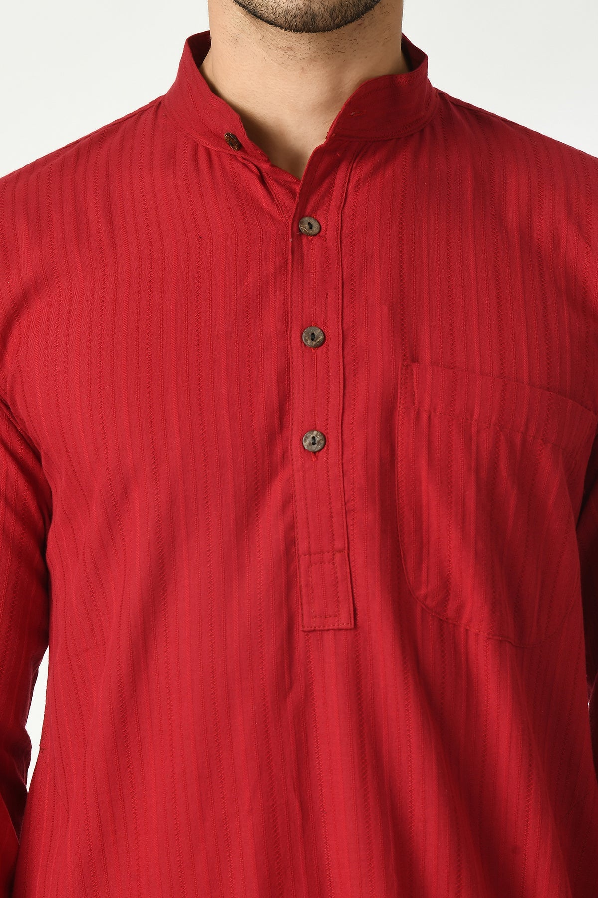 Maroon Cotton Dobby Regular Fit Long Kurta