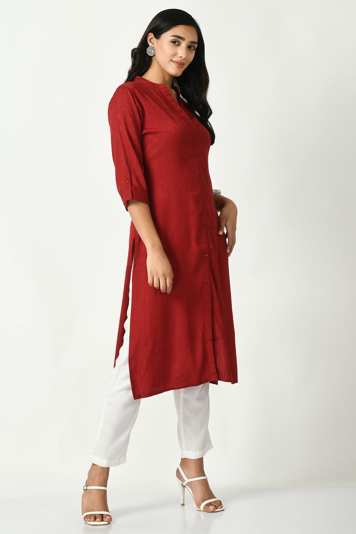 Maroon Self Design Solid Straight Kurta