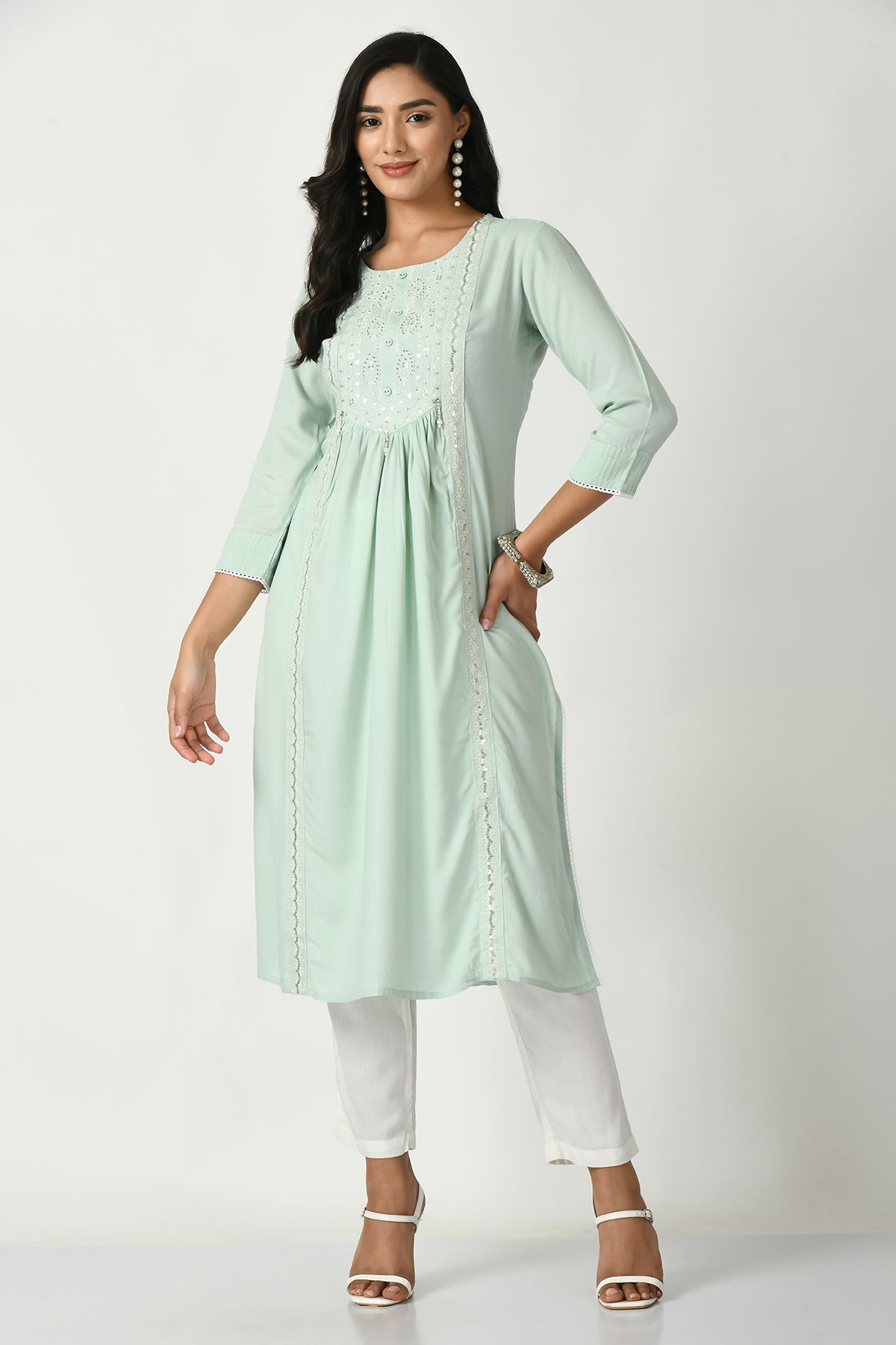 Green Yoke Embroidered Kurta