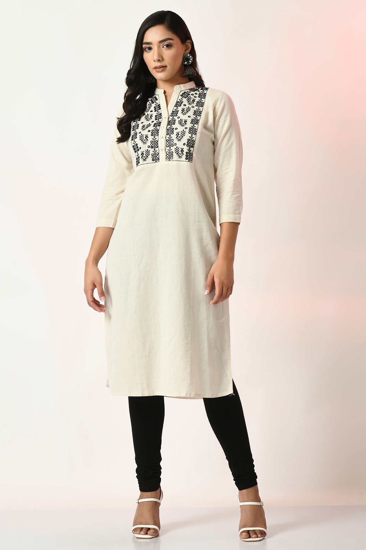 Off White Yoke Embroidered Kurta
