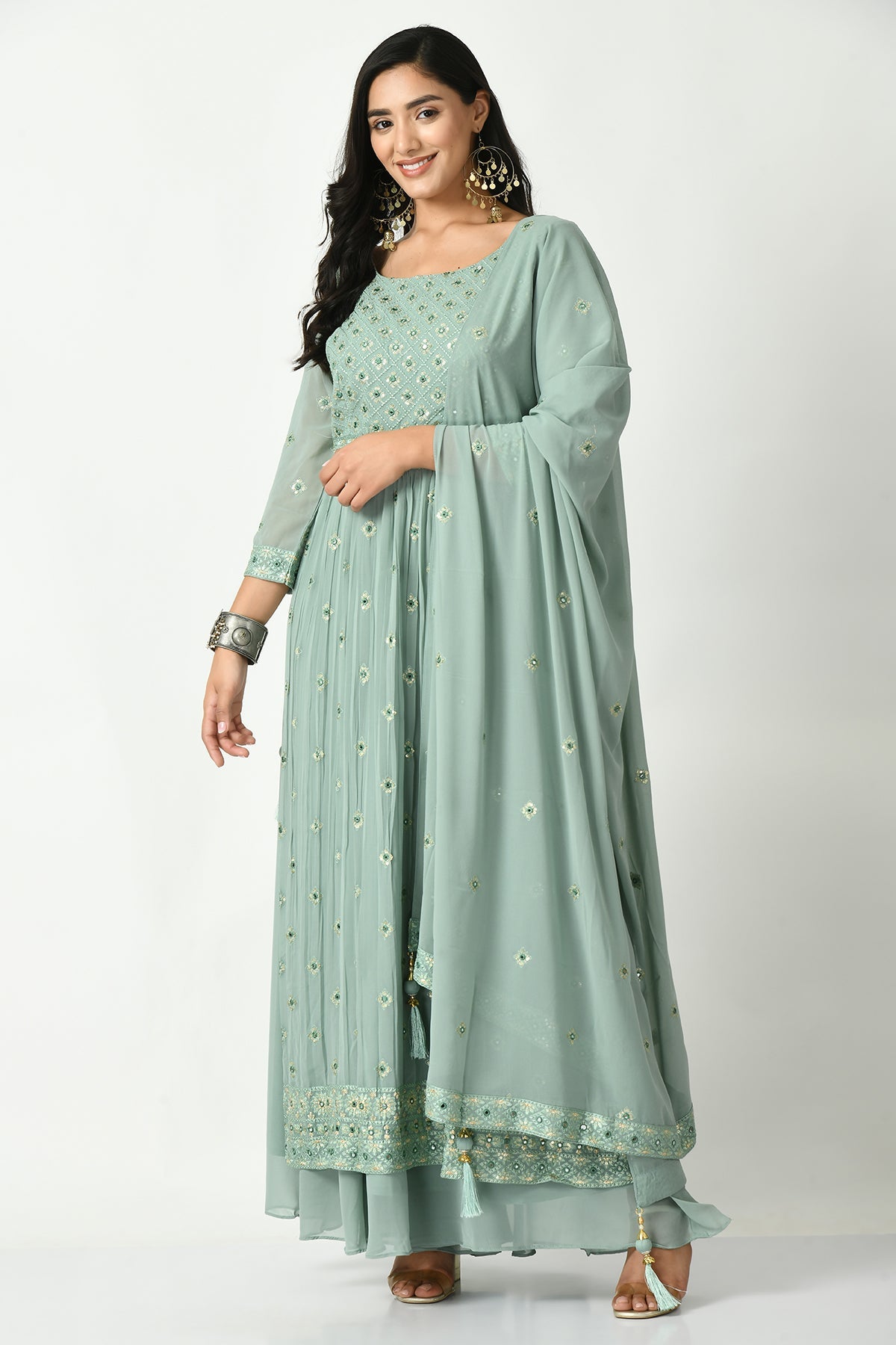 Green Embroidered Kurta 3 Pcs Set