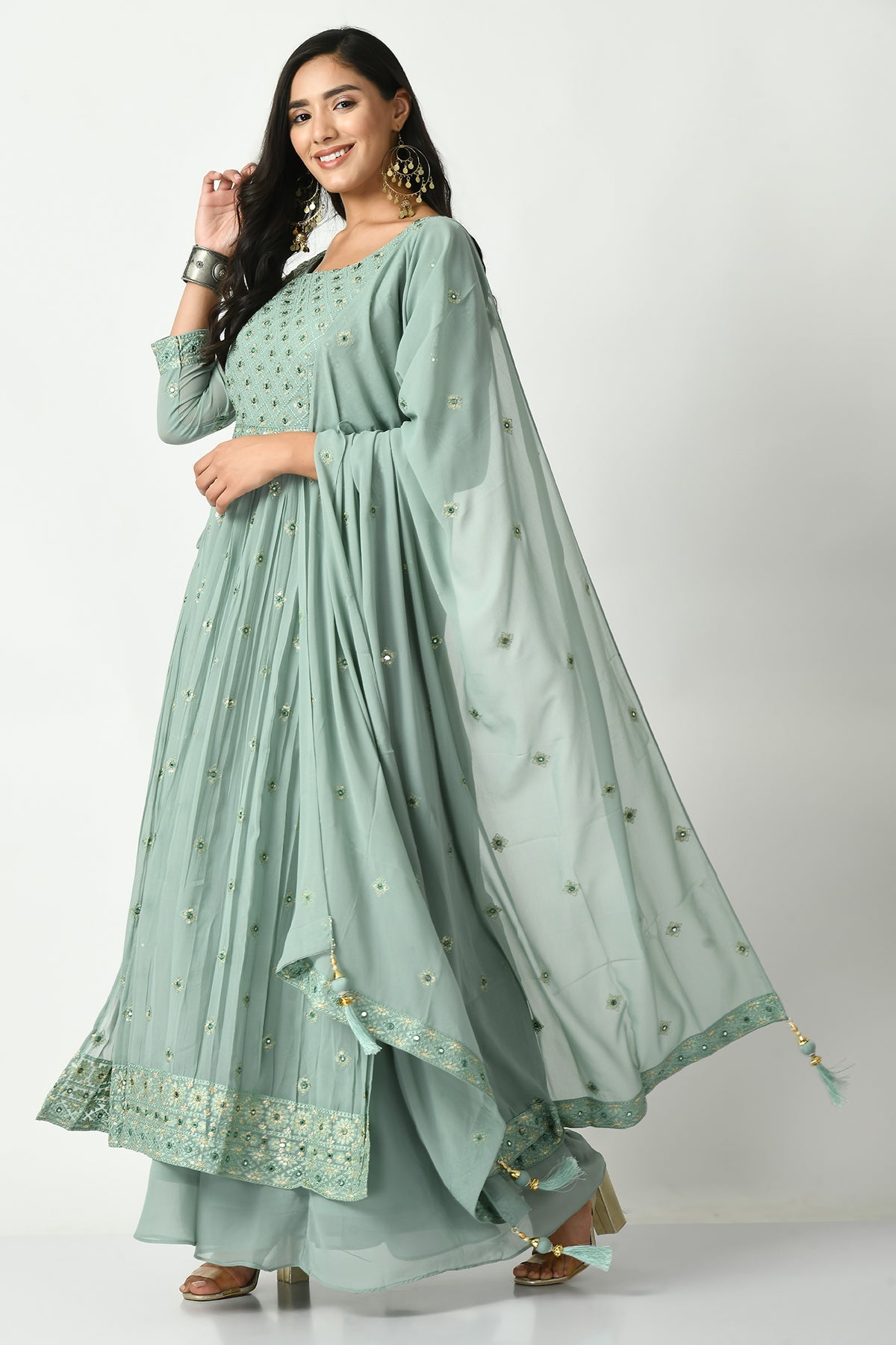 Green Embroidered Kurta 3 Pcs Set