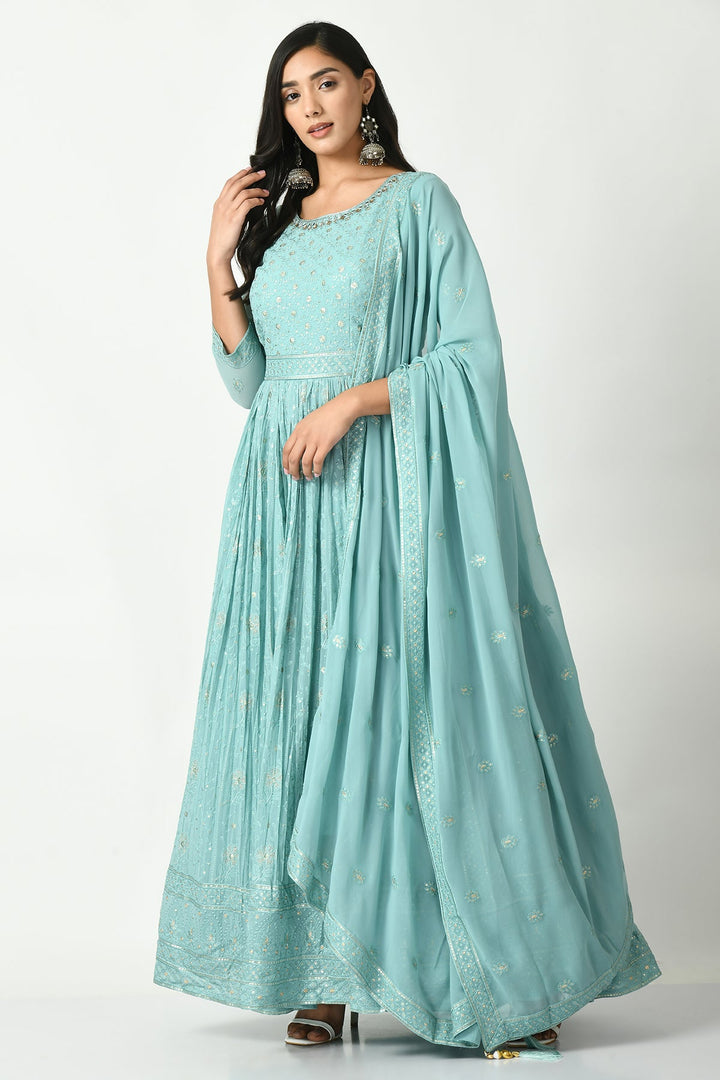 Green Embroidered Gather Dress