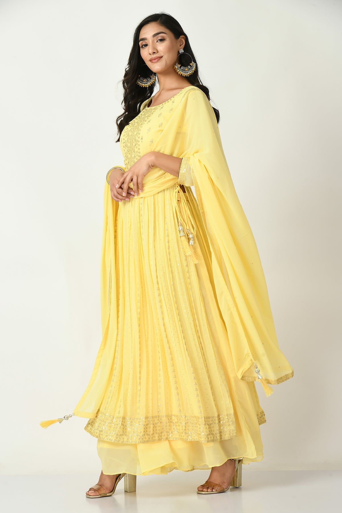 Yellow Embroidered Kurta 3 Pcs Set