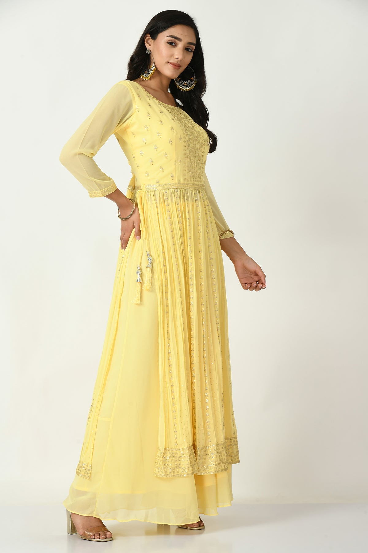Yellow Embroidered Kurta 3 Pcs Set