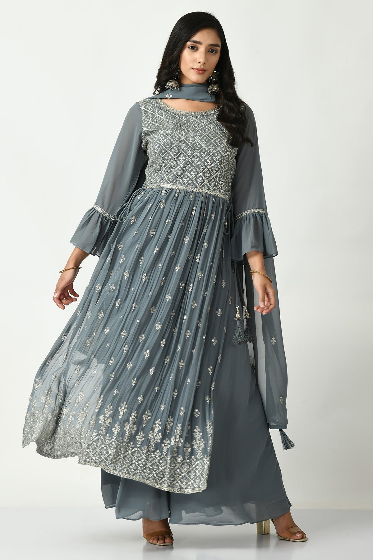 Grey Embroidered Kurta Set