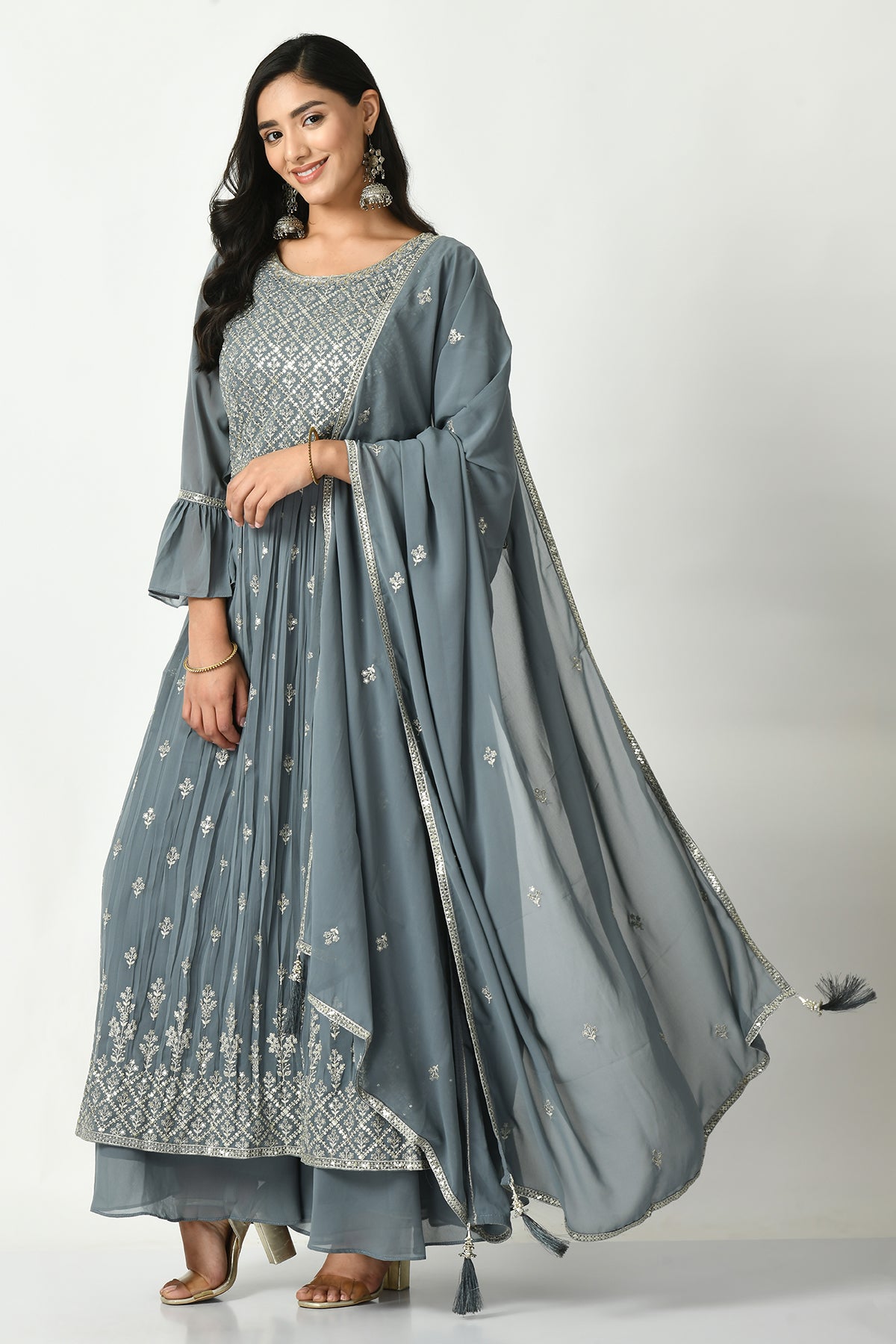 Grey Embroidered Kurta Set