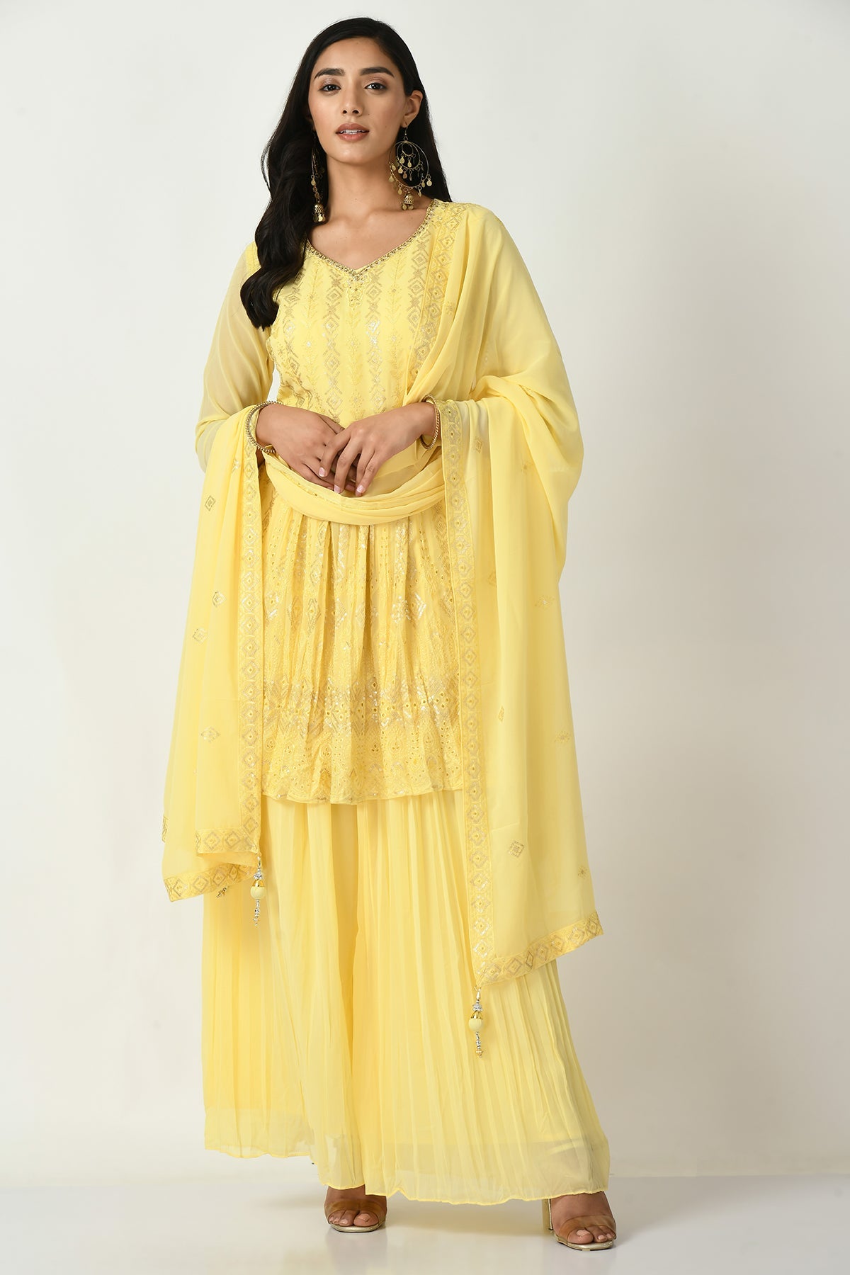 Yellow Embroidered Kurta 3 Pcs Set