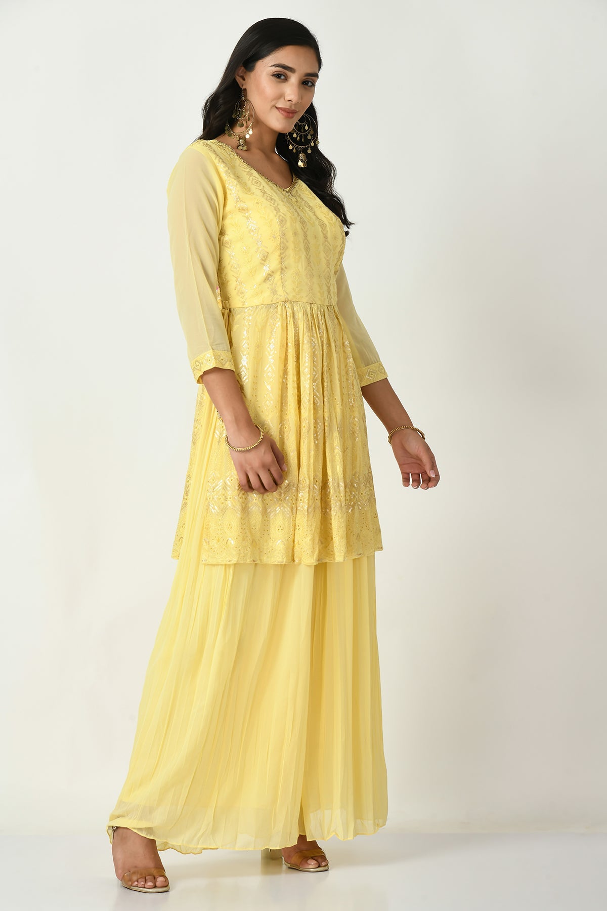 Yellow Embroidered Kurta 3 Pcs Set