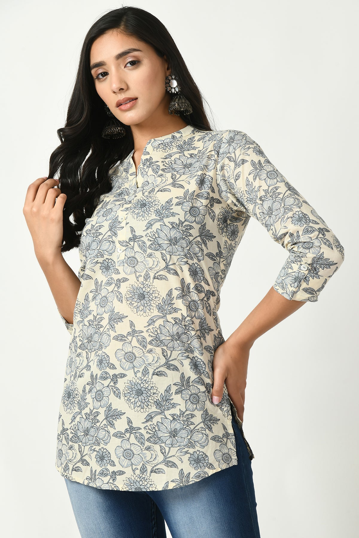 Cream Floral Printed Top