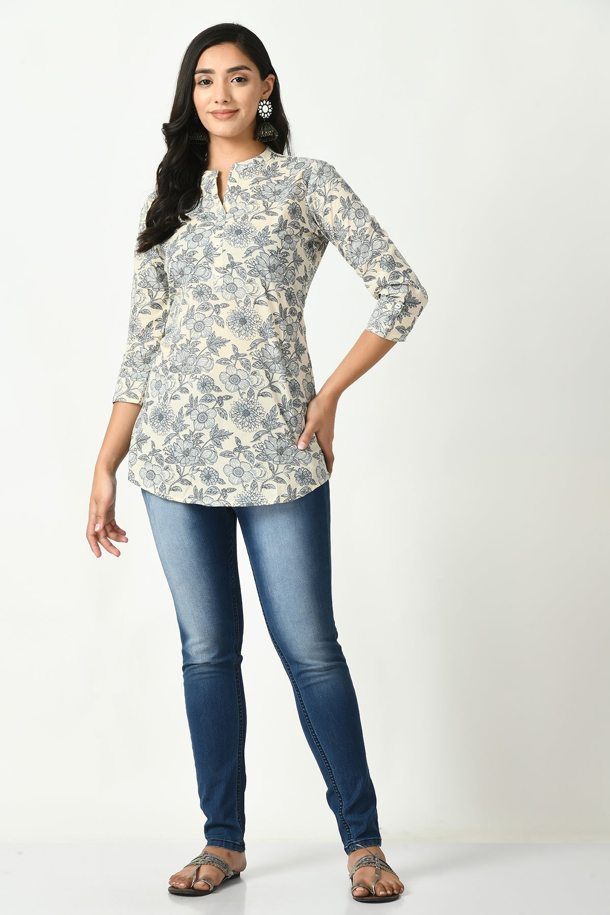 Cream Floral Printed Top