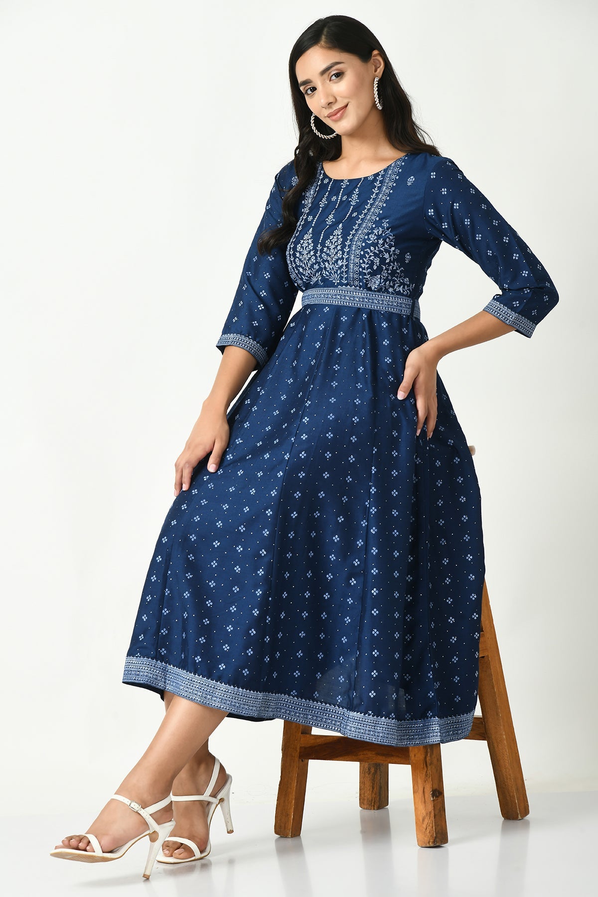 Blue Printed Embellished Kurta