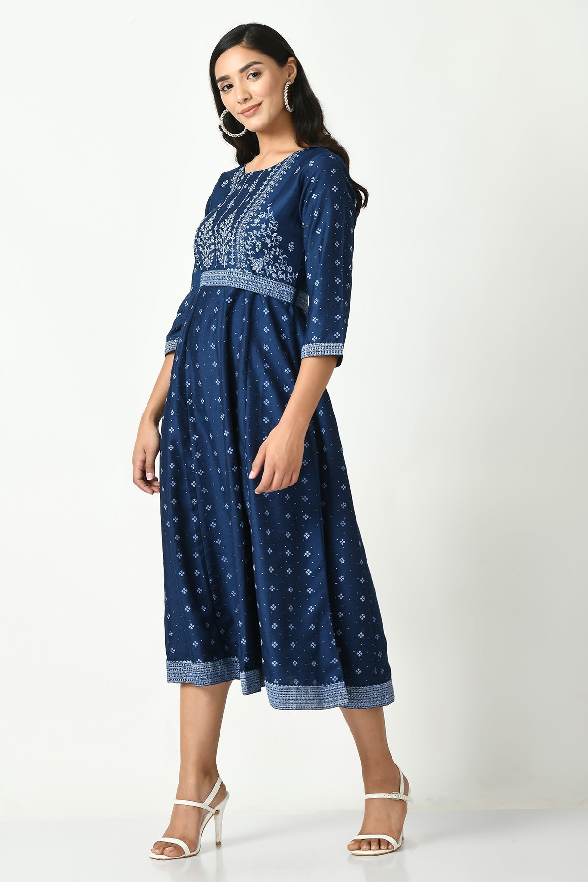 Blue Printed Embellished Kurta
