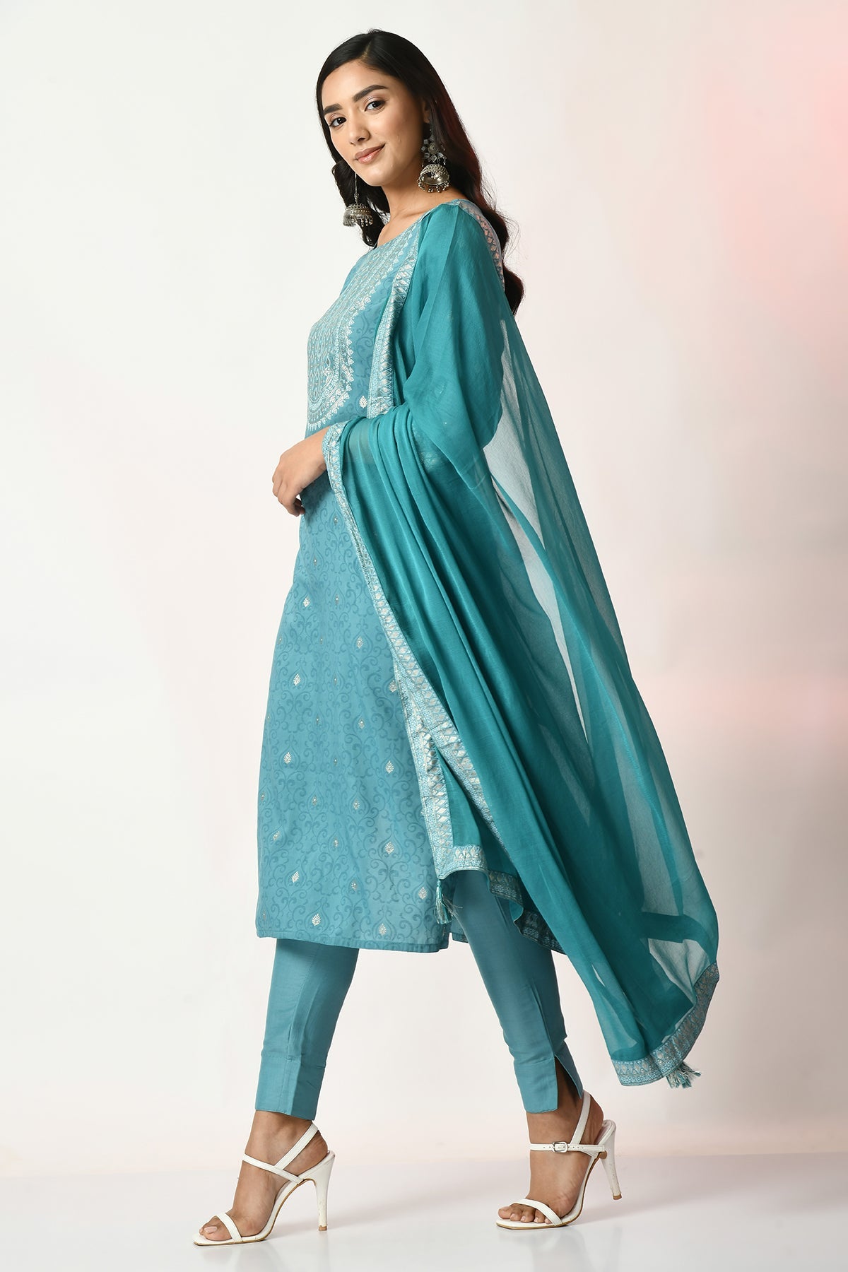 Green Printed Kurta 3 Pcs Set