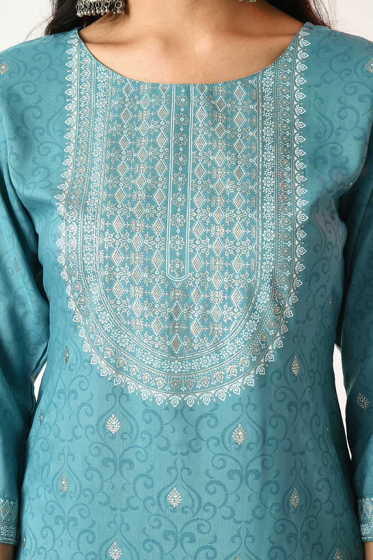 Green Printed Kurta 3 Pcs Set