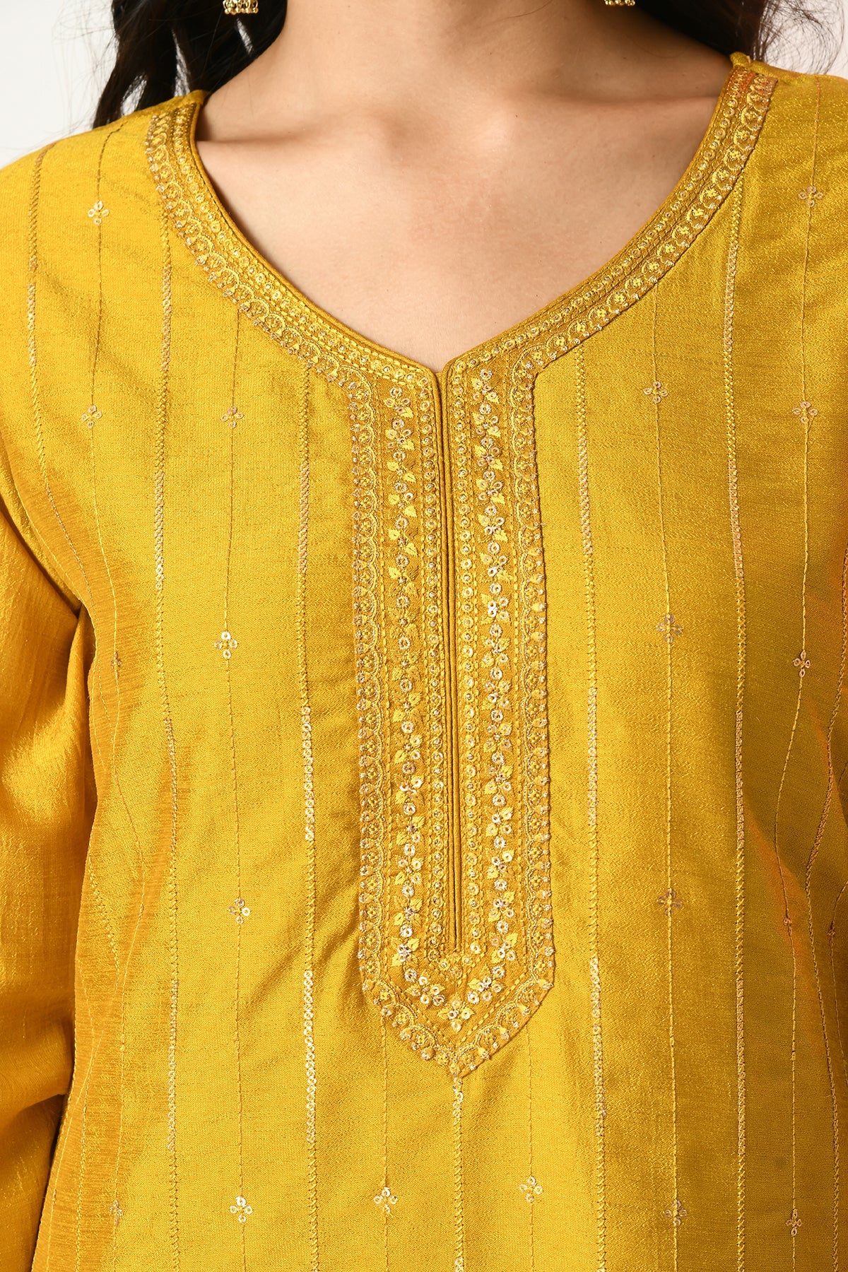 Mustard Embroidered Kurta 3 Pcs Set