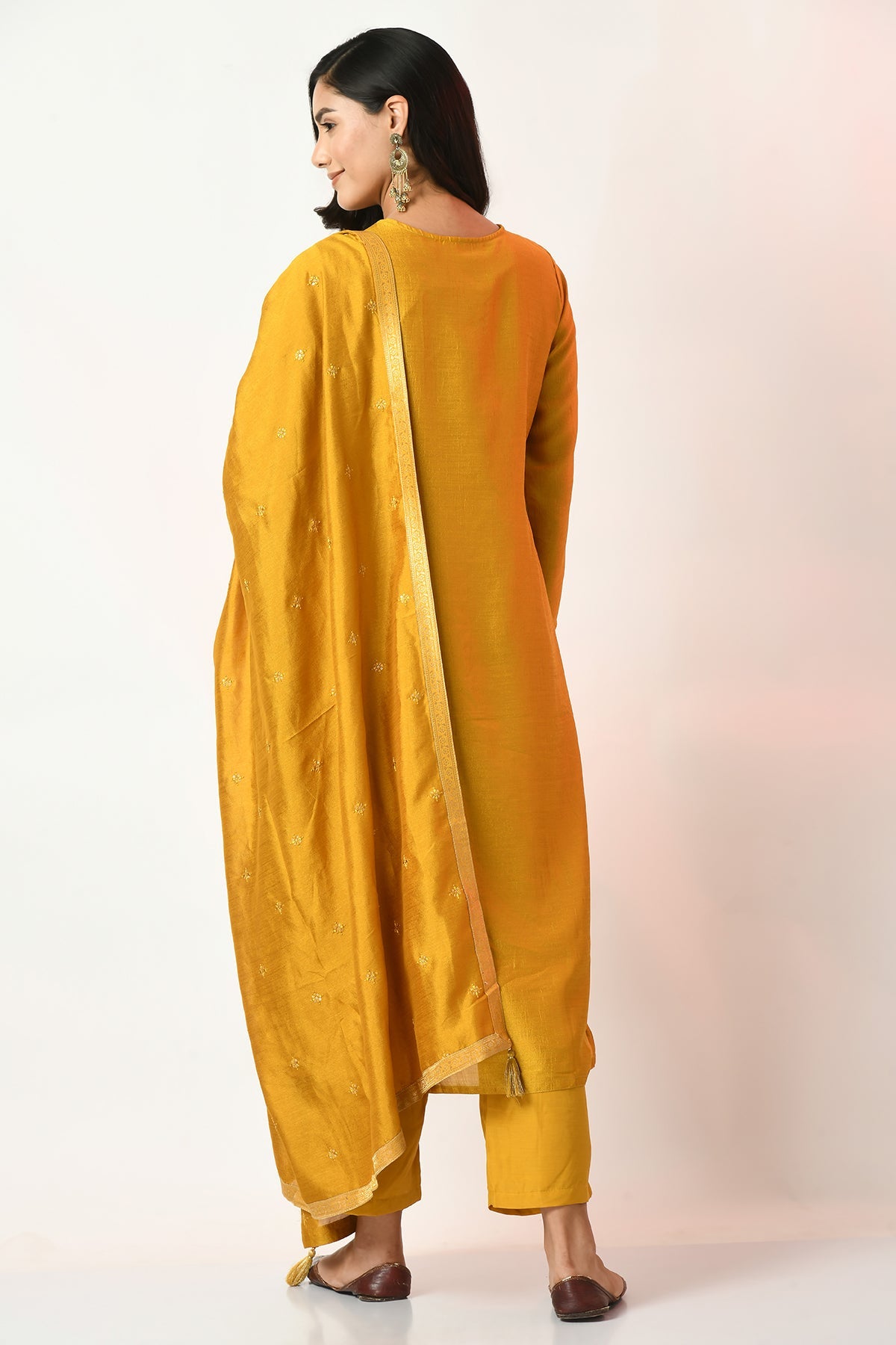 Mustard Embroidered Kurta 3 Pcs Set