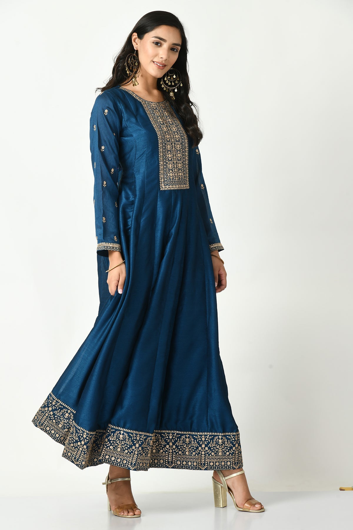 Teal Zari Embroidered Dress with Dupatta