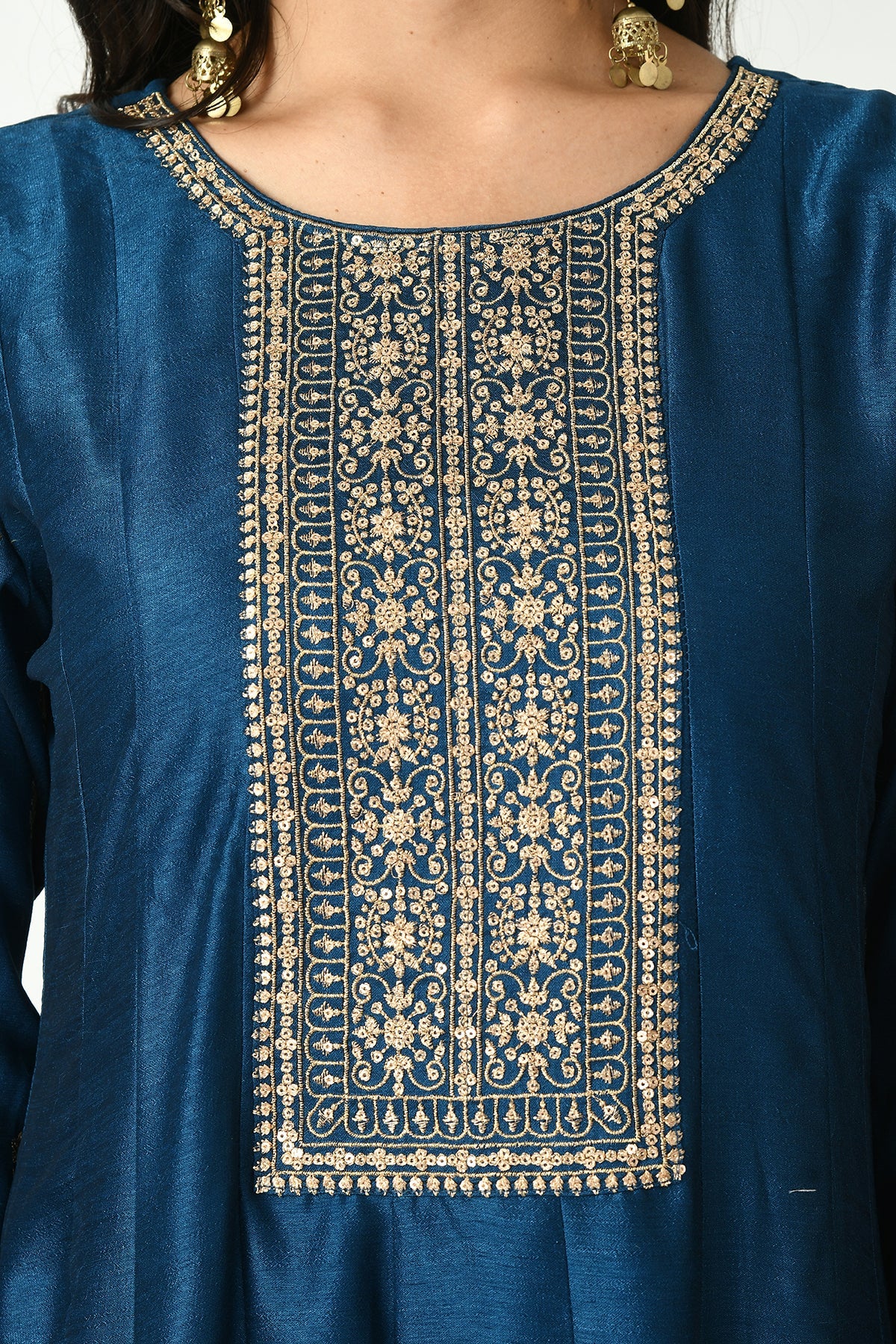 Teal Zari Embroidered Dress with Dupatta