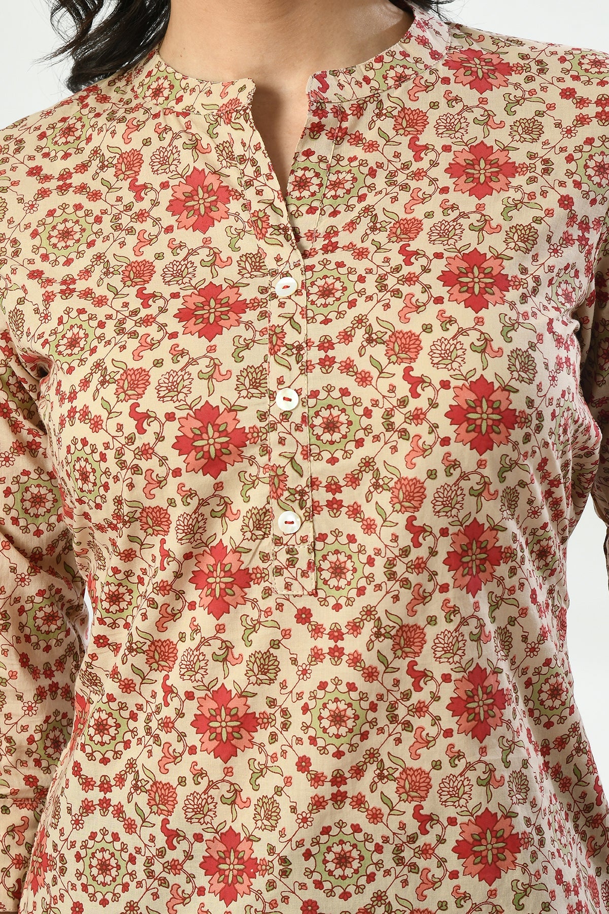 Beige Floral Printed Straight Top