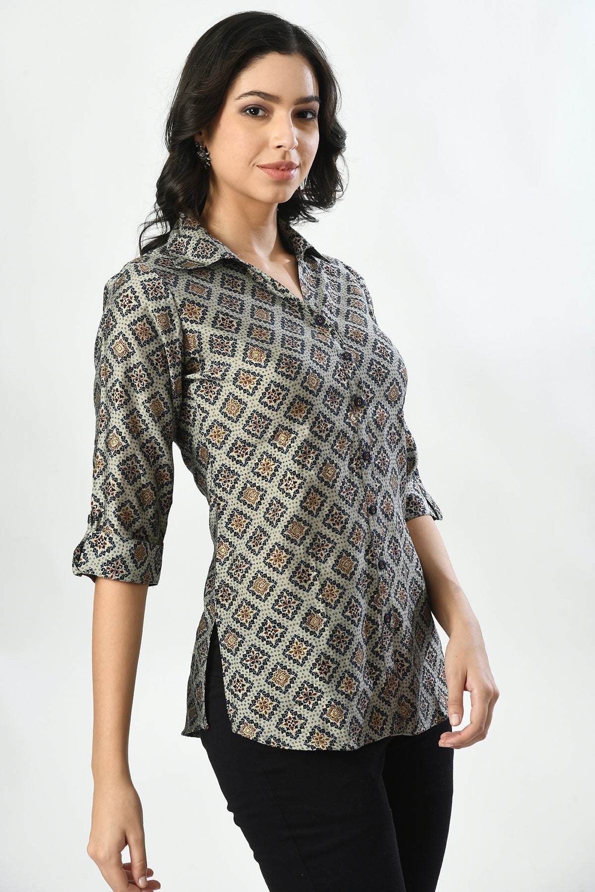 Grey Printed Straight Top