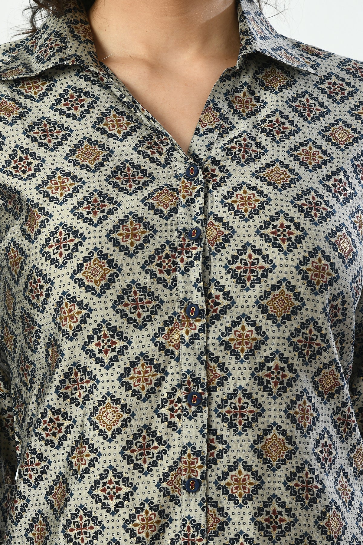 Grey Printed Straight Top