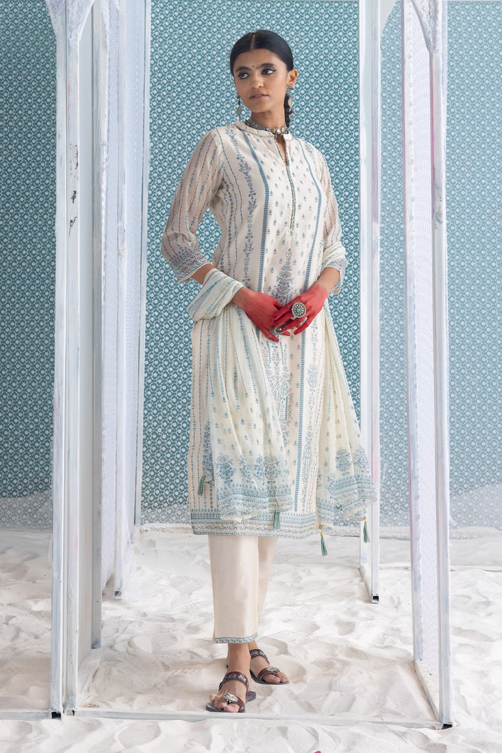Cream Printed Kurta Set