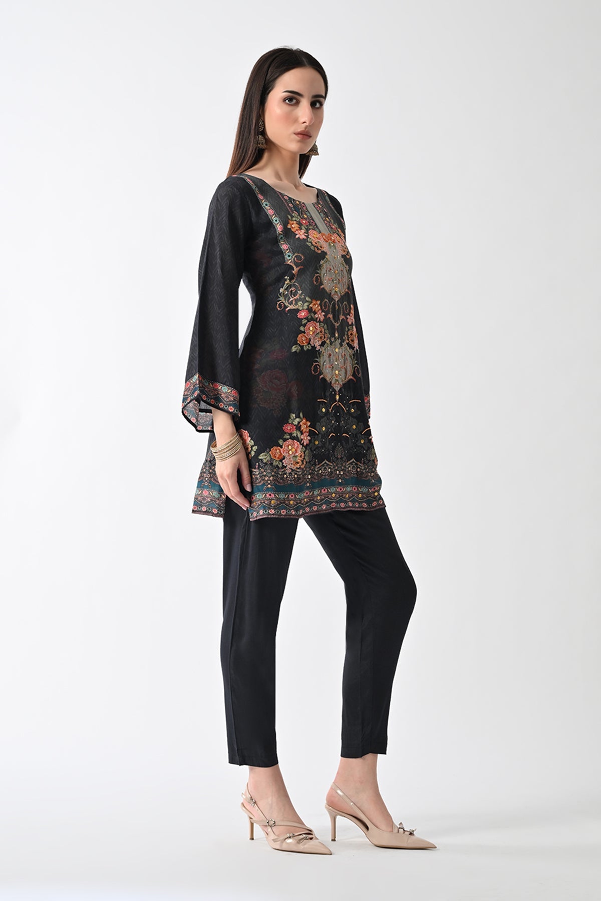 Grey Printed Straight Kurta Set (2 Piece)