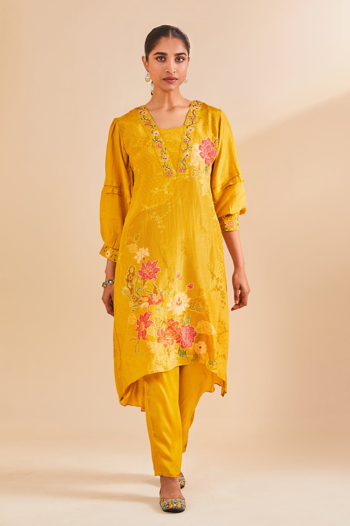 Mustard Printed Kurta 2 Pcs Set