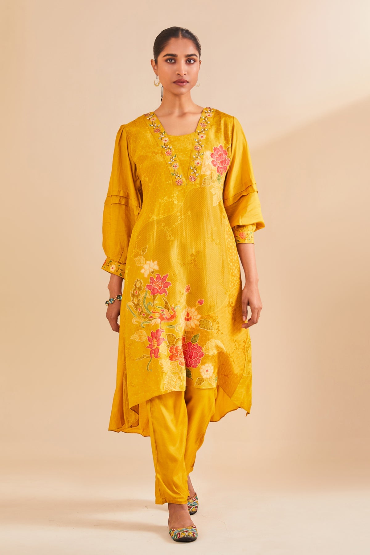 Mustard Printed Kurta 2 Pcs Set
