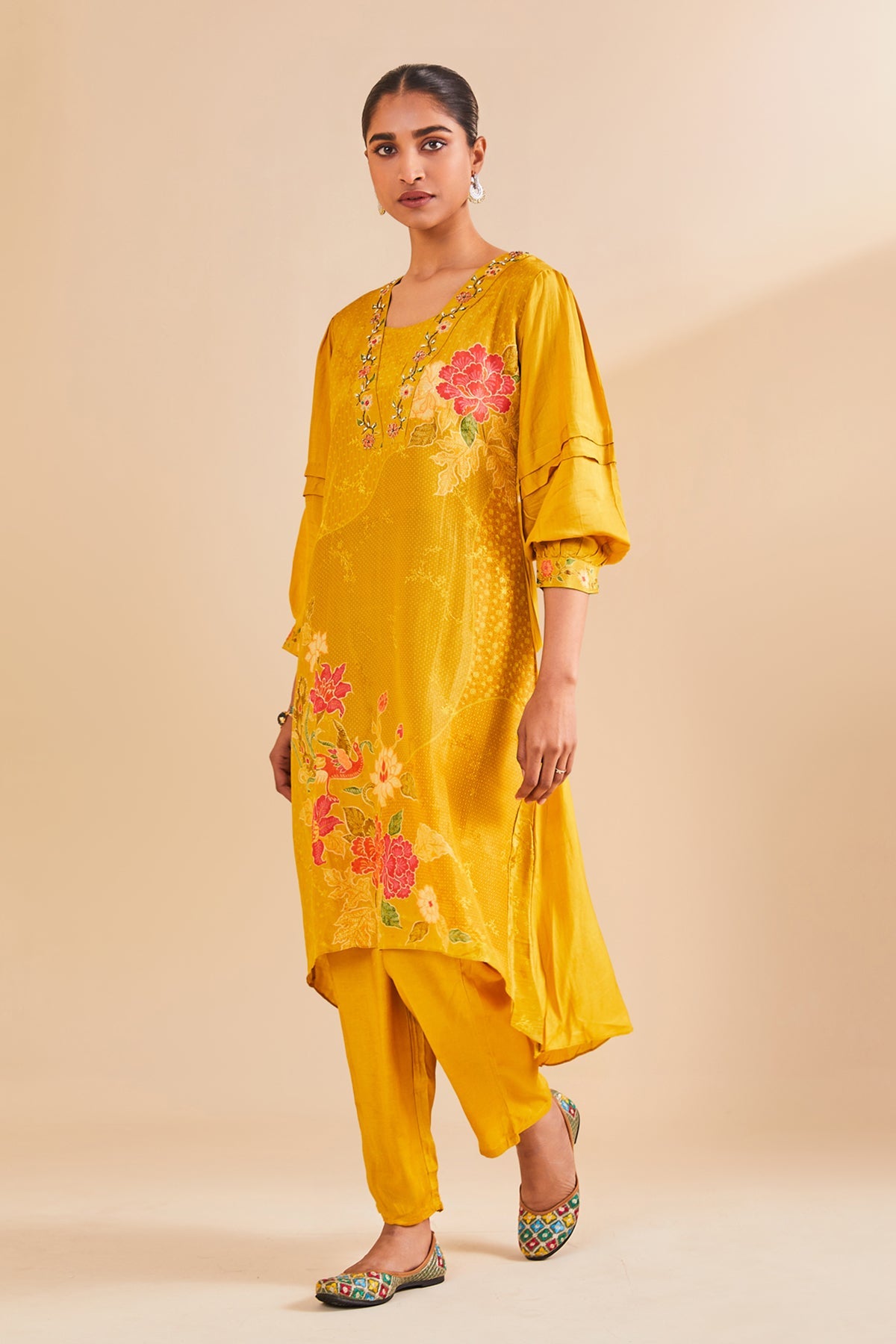 Mustard Printed Kurta 2 Pcs Set