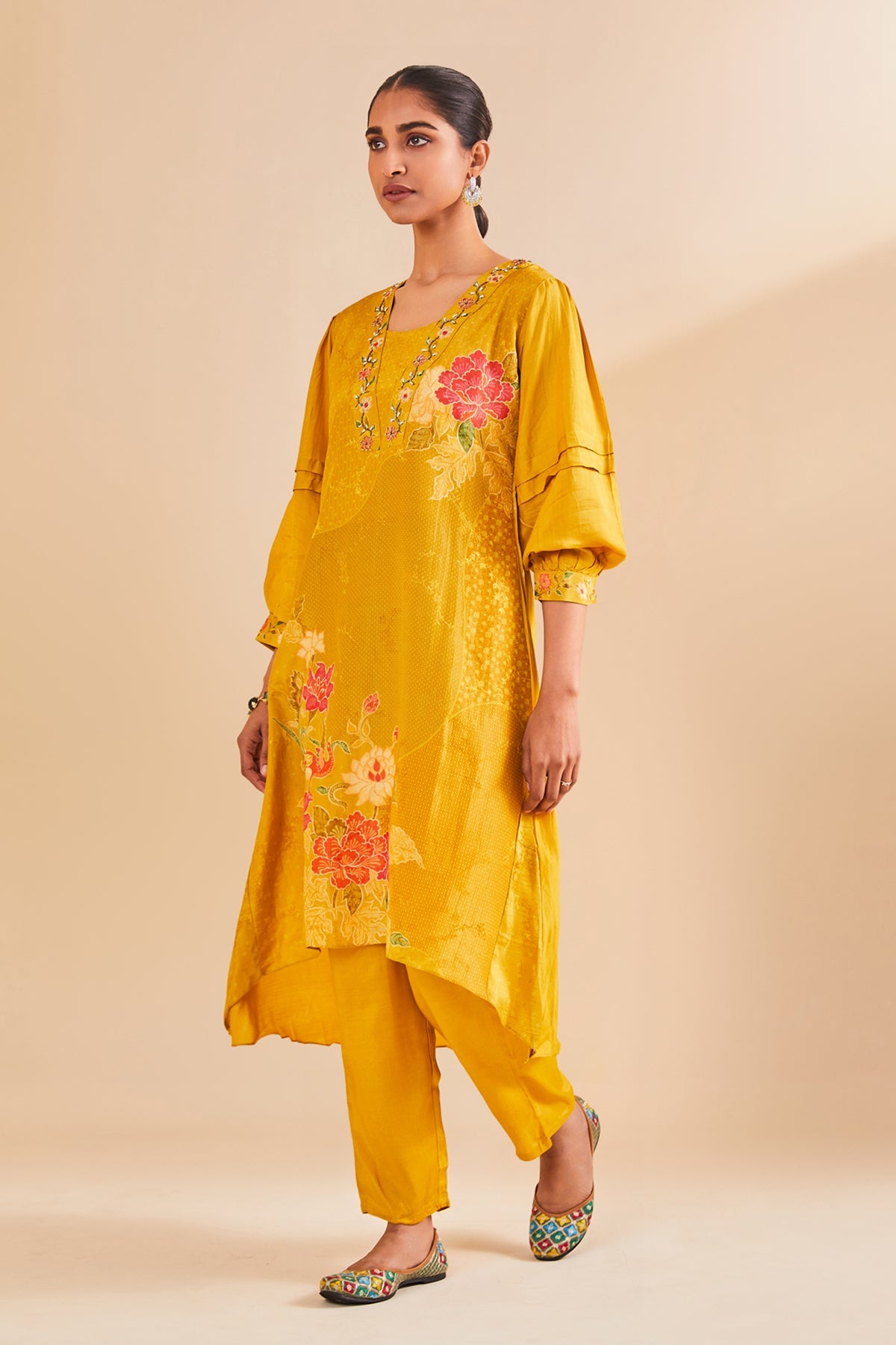 Mustard Printed Kurta 2 Pcs Set