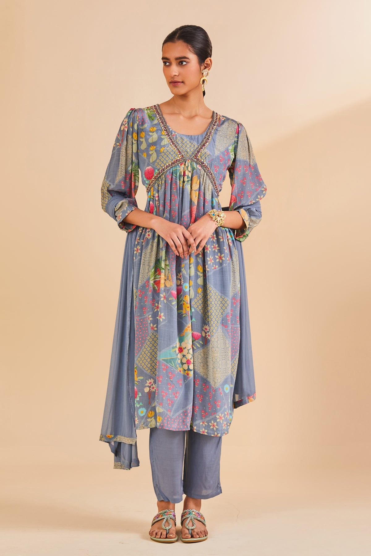 Blue Printed Kurta Set