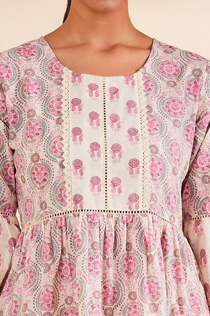 Cream Printed Flared Tunic