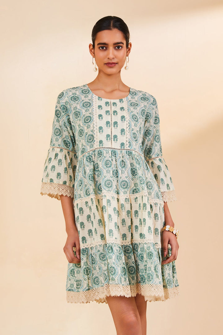 Cream Printed Flared Tunic