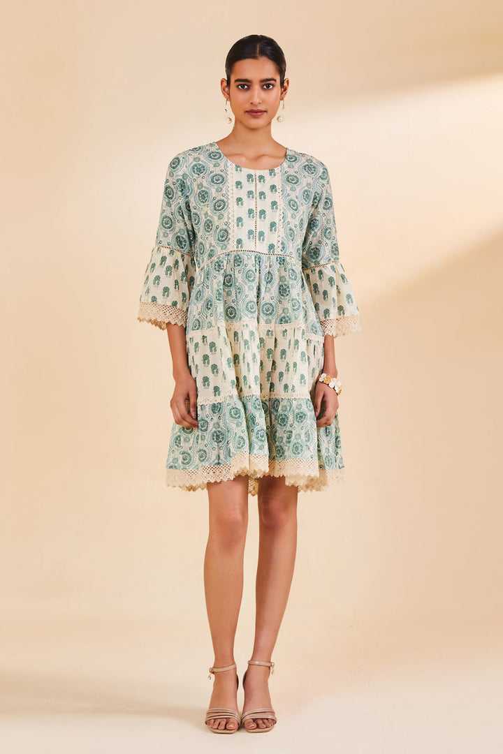 Cream Printed Flared Tunic