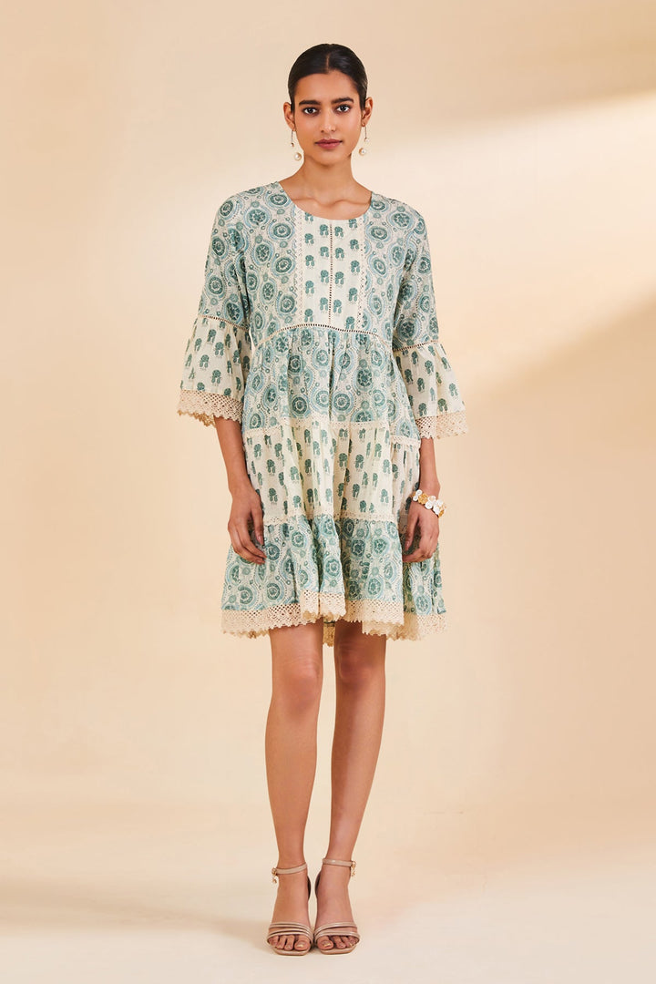 Cream Printed Flared Tunic