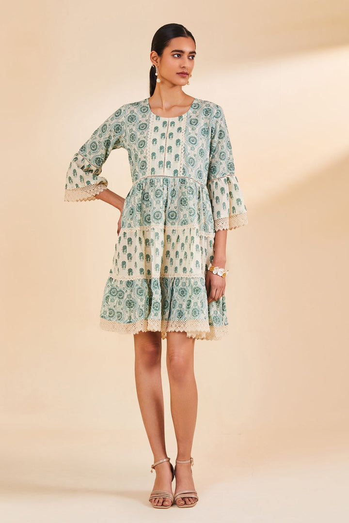Cream Printed Flared Tunic