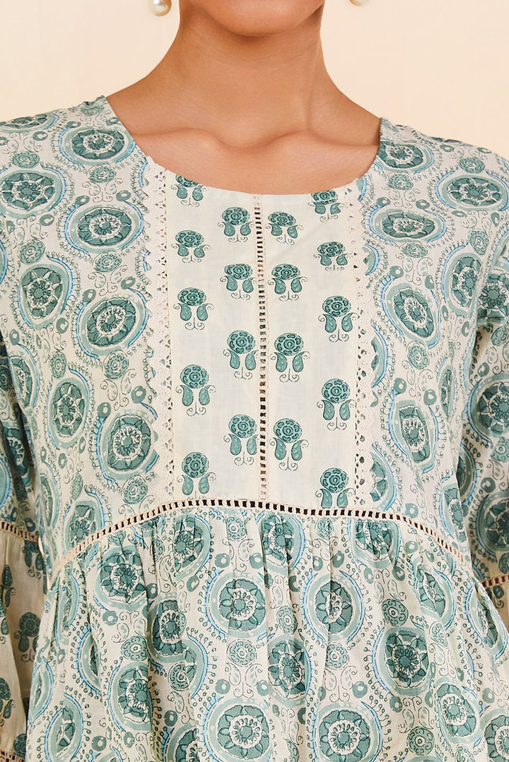 Cream Printed Flared Tunic