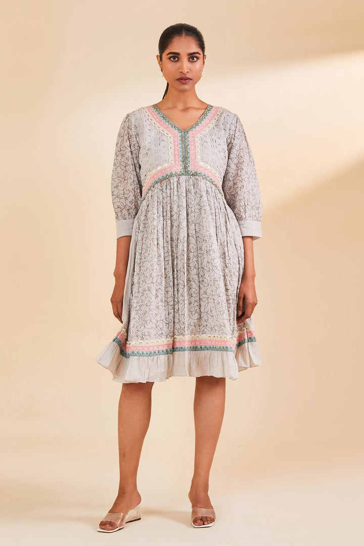Grey Printed Flared Tunic