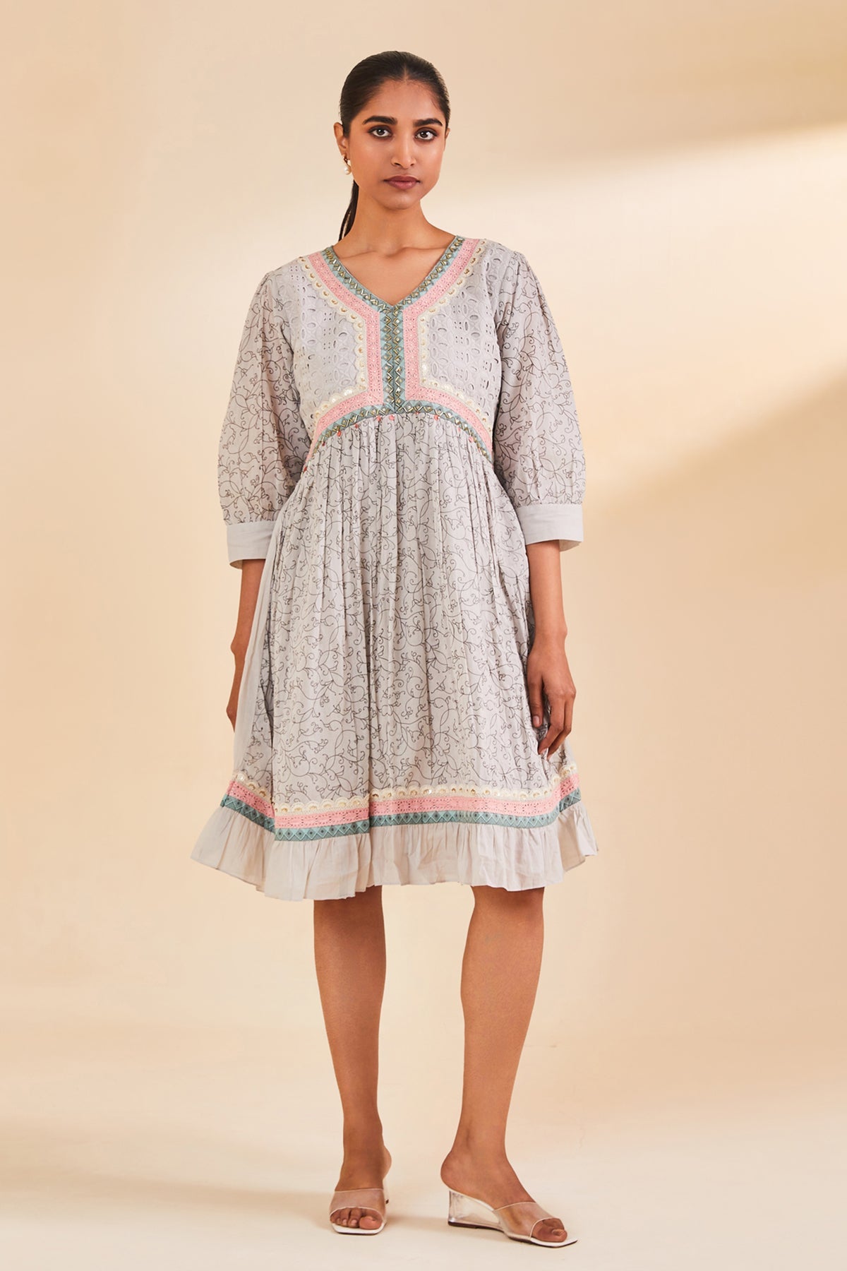 Grey Printed Flared Tunic