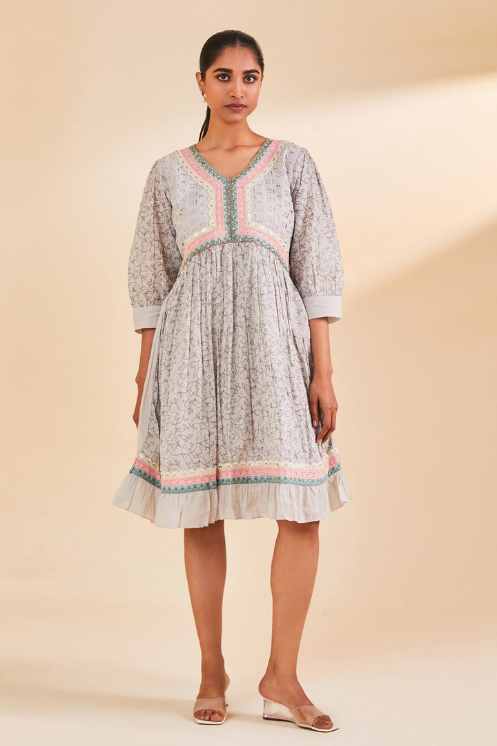 Grey Printed Flared Tunic