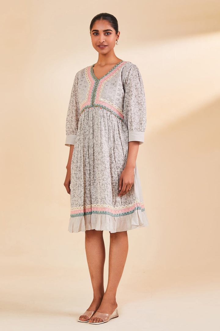 Grey Printed Flared Tunic
