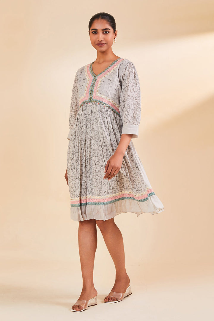 Grey Printed Flared Tunic