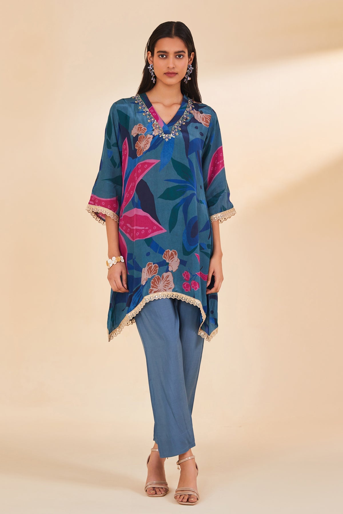 Teal Printed Kurta Set