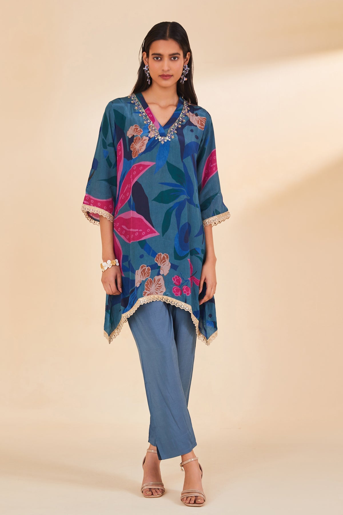 Teal Printed Kurta Set