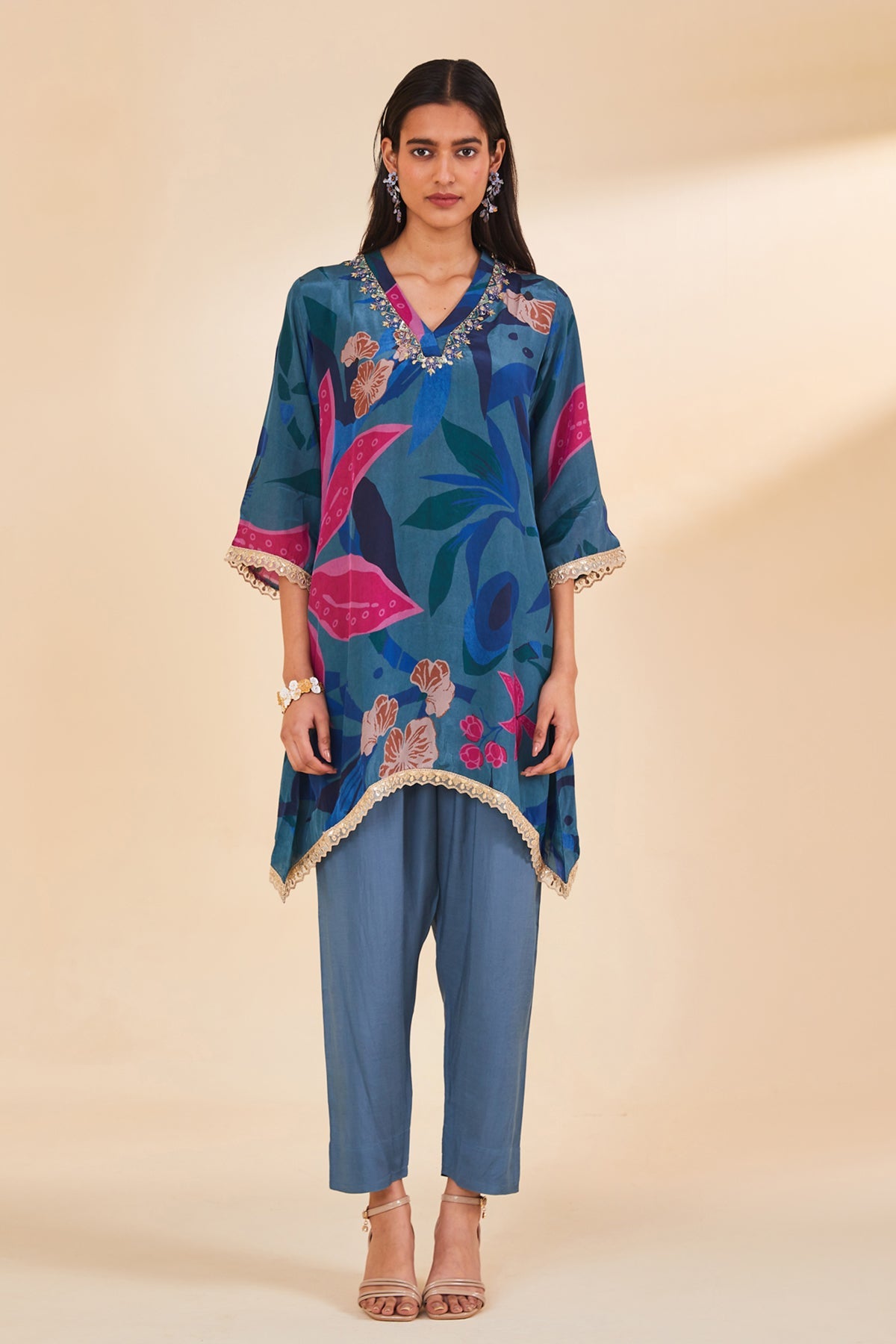 Teal Printed Kurta Set